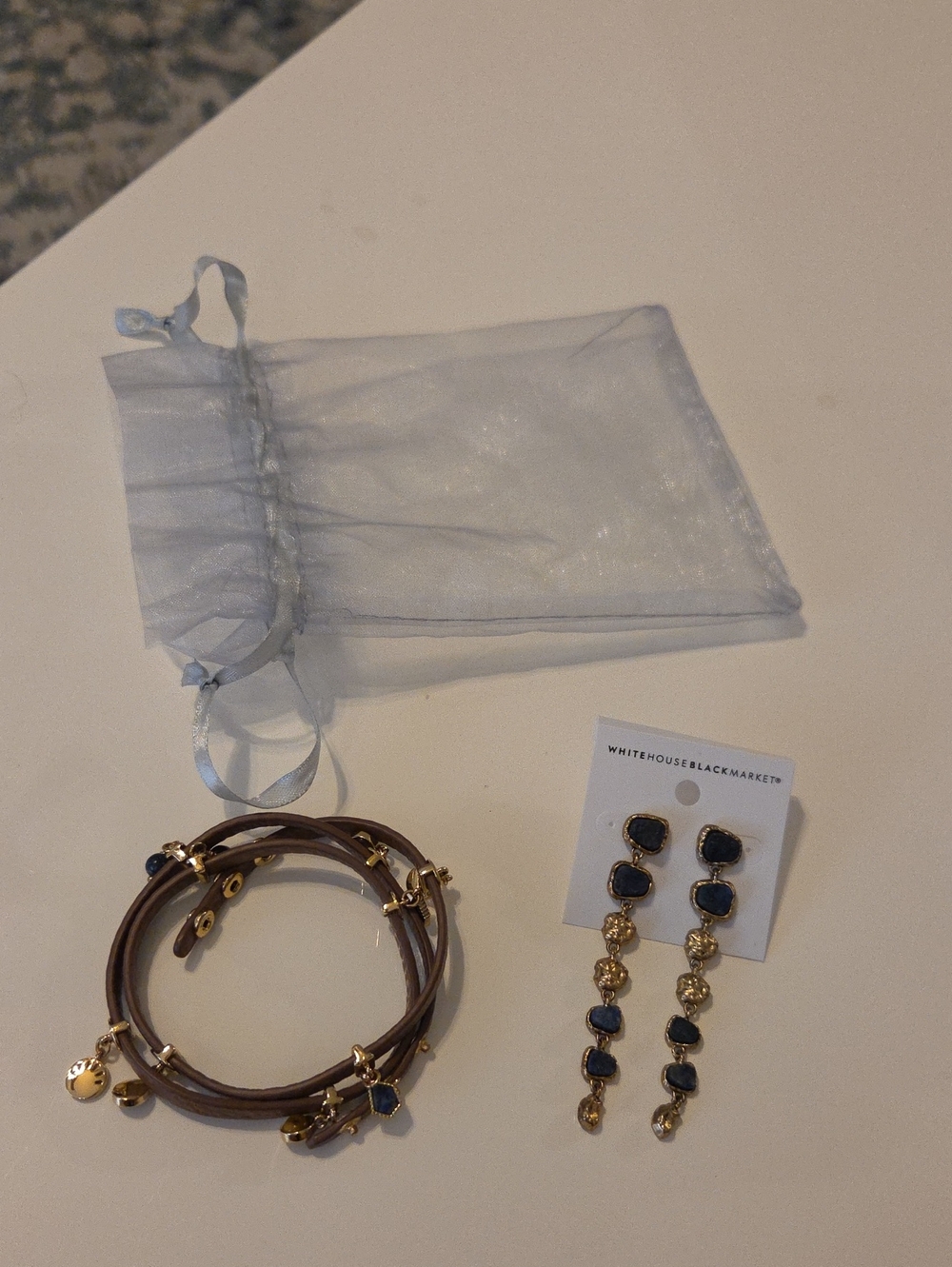 WHBM Earrings And Leather Adjustable Bracelet Set